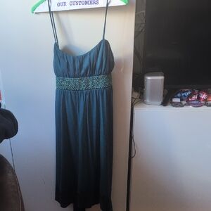 Chic Teal Spaghetti Strap Midi Dress